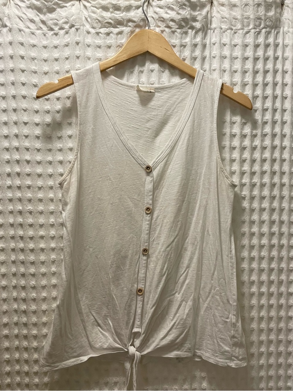 Women's White Button-Front Tie Tank Top